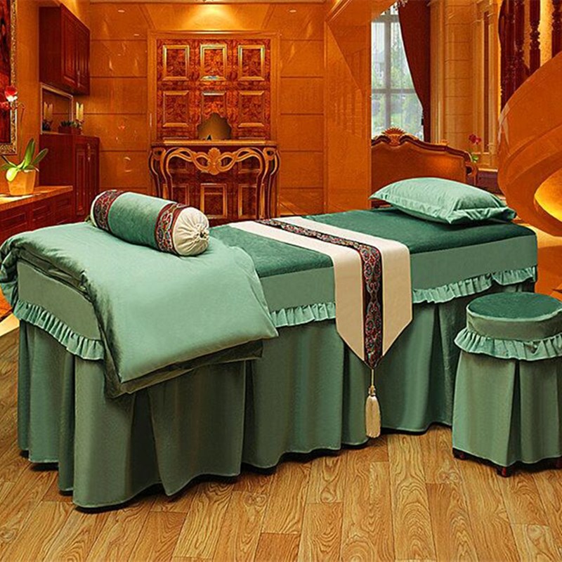 Beauty Bed Cover Four Pieces Upscale Massage Beauty Body Bed Cover SPA Bed Cover Gold Silk Suede Manufacturer Direct to do