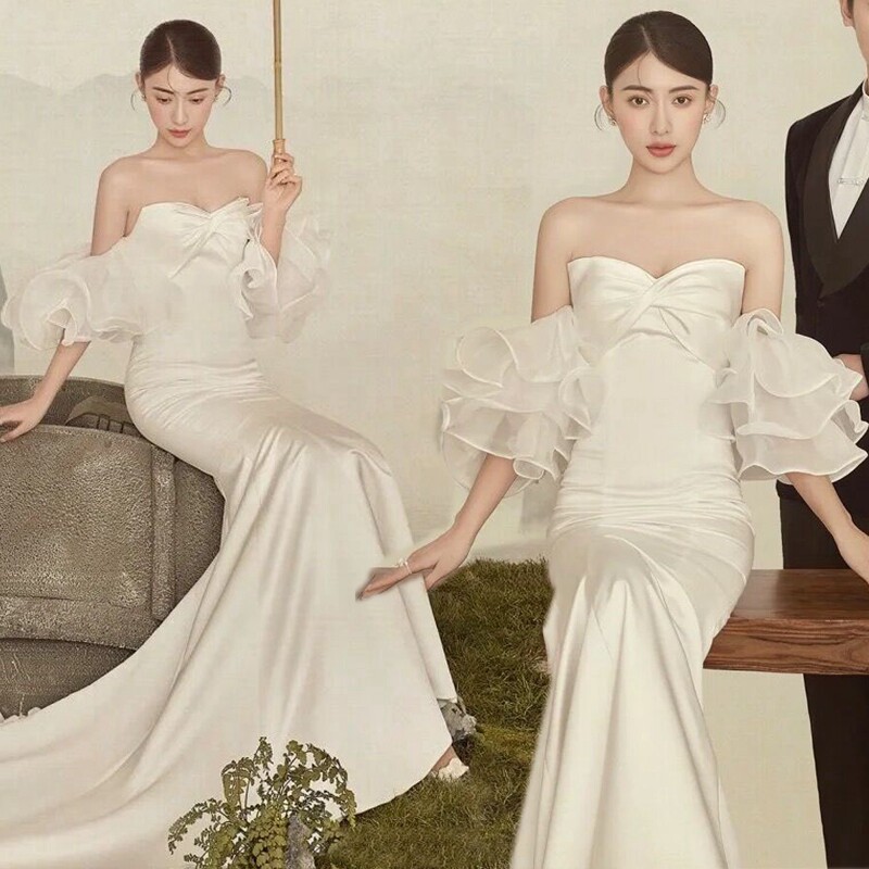 Studio Interior Scene Retro Theme Clothing Chinese Meticulous Painting Wedding Photography Photoshoot Korean Fishtail Dress