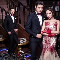 New photo studio self-cultivation Korean theme mens clothing performance host fashion personality black suit photography clothing