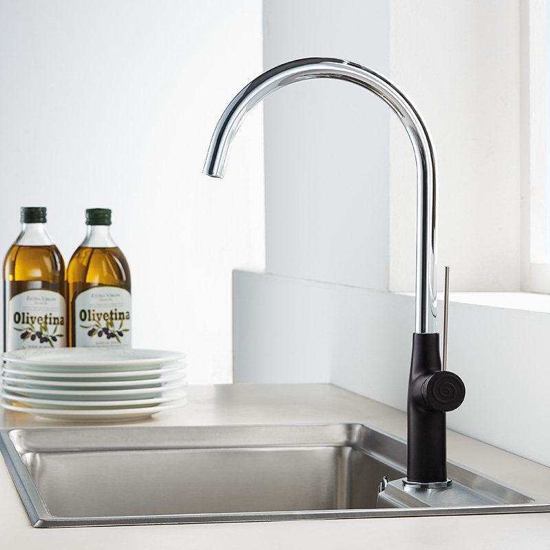 Kitchen faucet wash basin hot and cold faucet sink large elbow rotatable black all copper faucet