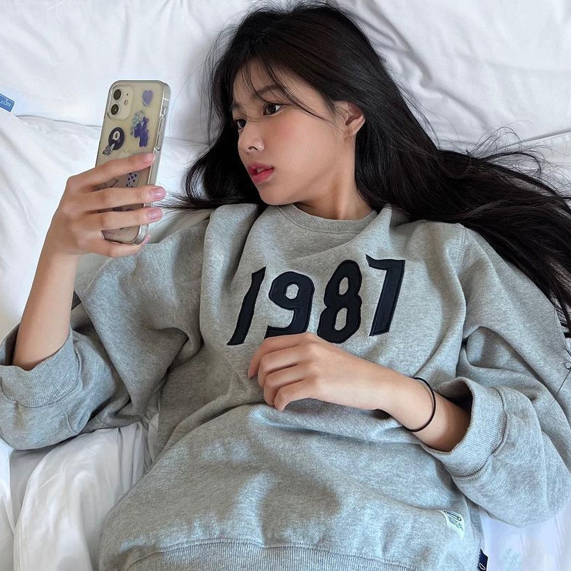 Can sweep code verification ~ Jiang Huiyuan Tongtong ~ INstudio21 Autumn Winter Korea MMLG Alphabet Embroidery Round Collar Thick Cotton T