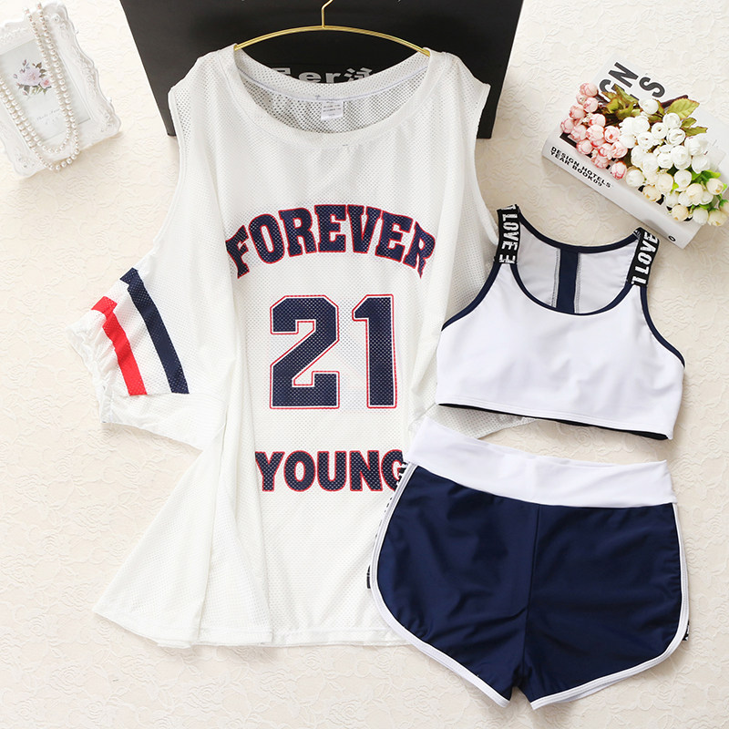 Student movement Conspicuic Cover Conservative Two-style Swimsuit Woman Little Balsamic Wind Dew Shoulder South Korea Three Sets Teenage Swimsuit