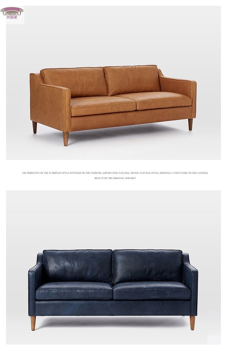 Bắc sofa ou căn hộ nhỏ tối giản hiện đại văn phòng khách sạn ba người Mỹ đen sáp dầu retro da đơn hoặc kép - Ghế sô pha ghế sofa kiêm giường ngủ