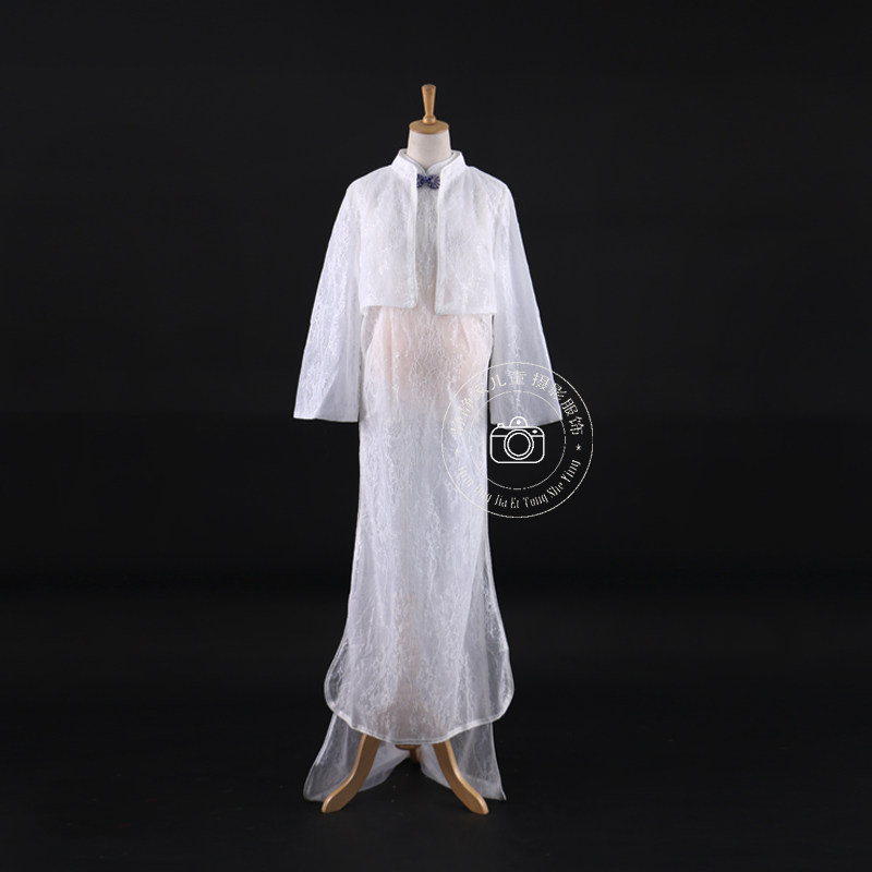 Maternity wear white Republic of China style photo studio photography clothing dress photo clothes photo clothes summer pregnant mother Hanfu