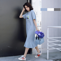 Korean maternity dress Summer fashion mom dress Western style loose short-sleeved medium-long summer knee-length dress summer
