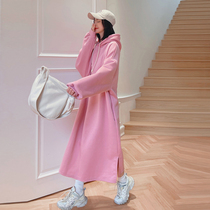 Casual maternity wear autumn top fashion loose size sweater long plus velvet padded dress autumn and winter