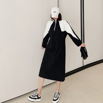 Pregnant womens autumn coat fashion color color plus velvet padded cotton sweater womens long dress autumn and winter