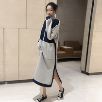 Net red pregnant womens autumn coat fashion loose large size Long plus velvet sweater autumn and winter dress