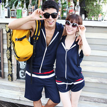 Korean shorts men and women lovers fashion brand beach sports leisure straight five-point pants loose outside wear blue summer