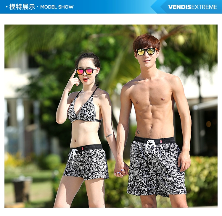 Quần short đi biển VENDIS EXTREME Đàn ông và phụ nữ các cặp vợ chồng nhanh khô giải trí lặn quần bơi năm điểm Kim cương đen