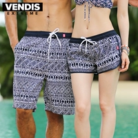 VENDIS EXTREME quần short bãi biển đôi nam khô nhanh kỳ nghỉ cha mẹ-trẻ em quần bơi năm điểm retro màu đen mua quần hoa đi biển	