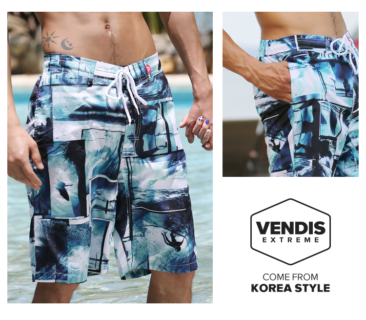 VENDIS EXTREME quần short bãi biển đôi nam nữ và bãi biển nhanh khô năm điểm quần bơi bình thường lưới lót đồ lót - Quần bãi biển quần áo gia đình đi biển