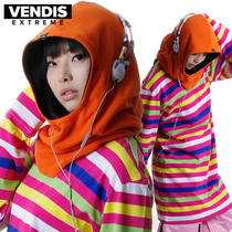 Korean ski bib hat windproof warm hooded one thick fleece fleece double men and women riding winter
