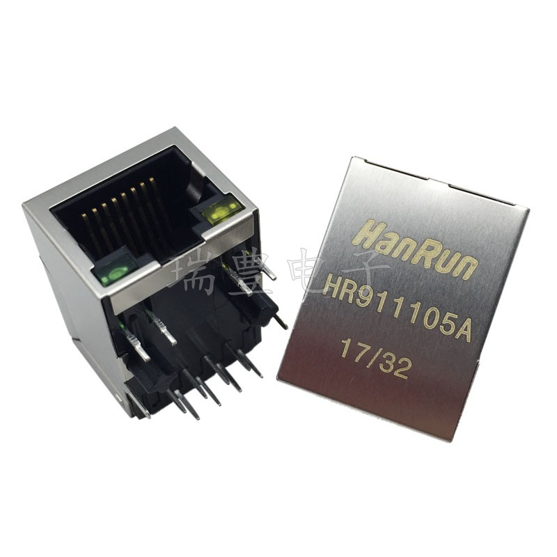 HR911105A Hanren RJ45 Internet interface with lamp HanRun socket Internet isolation transformer with filtering brand new