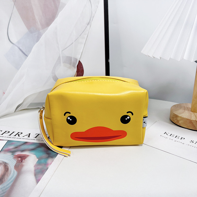 Cute cartoon duckling waterproof PU handheld change pocket carrying package square makeup bag washing bag