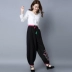 Chị em hoàng gia 2016 mùa thu đông mới kích thước lớn kiểu dân tộc bằng vải cotton và vải thêu thêu / quần ống rộng áo thun nữ có cổ Cộng với kích thước quần áo