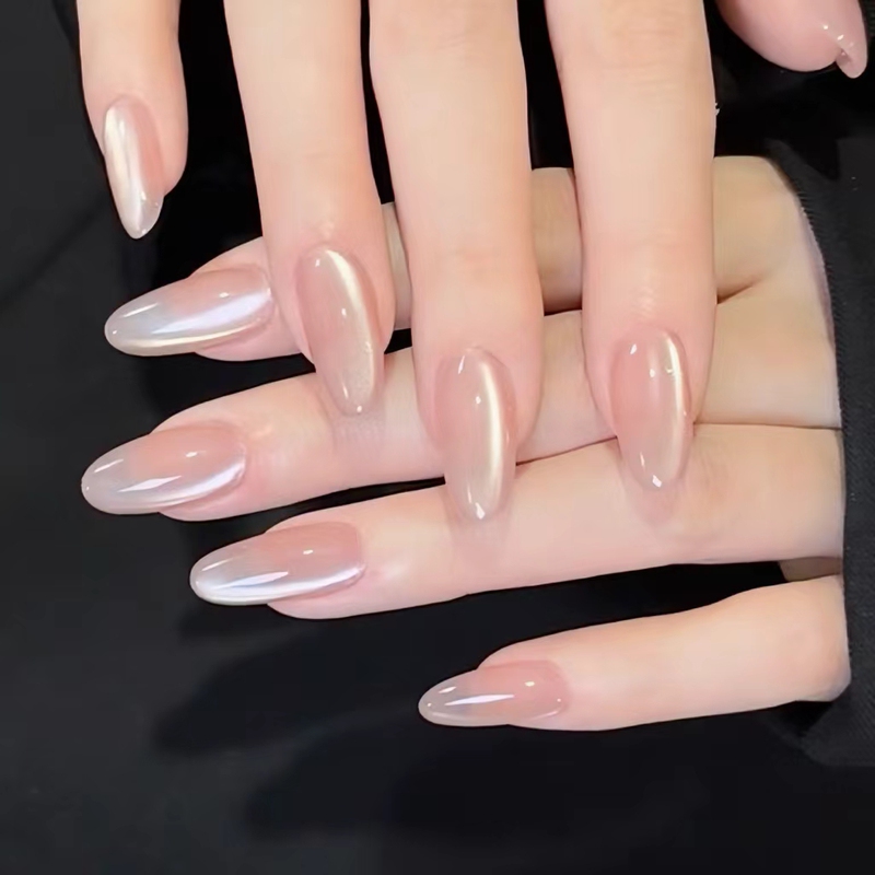 Purely Handmade Wearable Nails, Whitening Almond Cat-Eye High-End Simple Solid Color Finished Nail Patches, Fake Nails for Pregnant Women