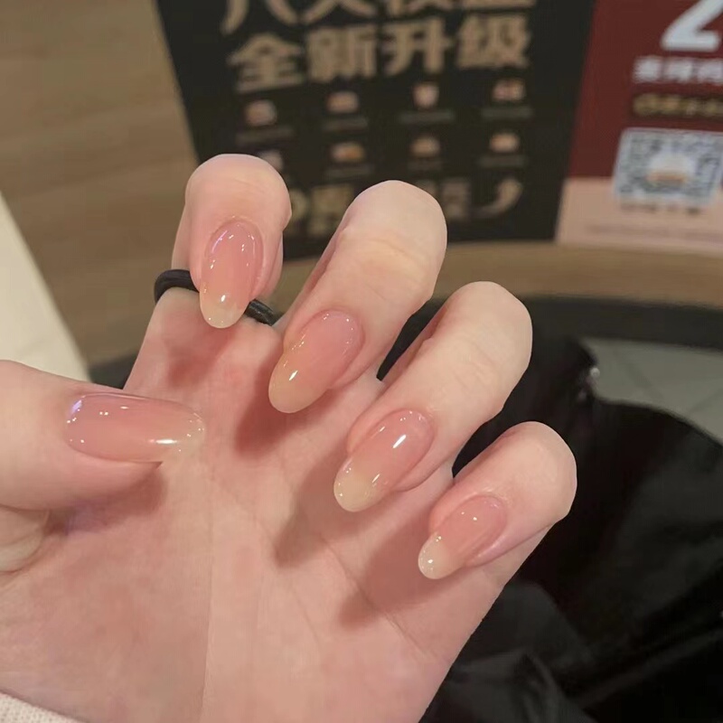 Handmade Wearable Nails, Natural Everyday Look, Oval Shape, Zhen Huan Nude Color, Ice-Transparent Wearable Nail Art Finished Product Patches