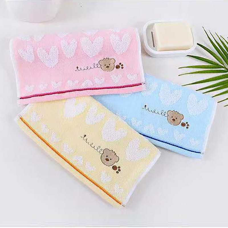 Huile Pure Cotton Kidsren's Towel Kidsren's Towel Heart Bear Pure Color Square Towel Cotton Letter Towel Absorbent Cotton Towel