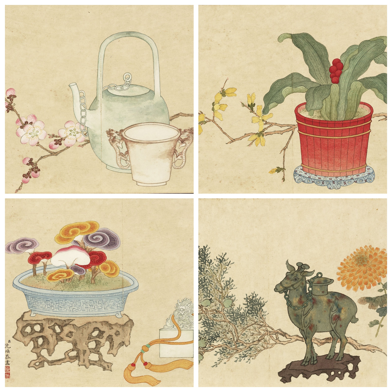 清　惲壽平　秋花圖　二玄社　原寸　鑑定品 恽寿平花卉《秋花图》页- 国画高清图片下载- 集古作网