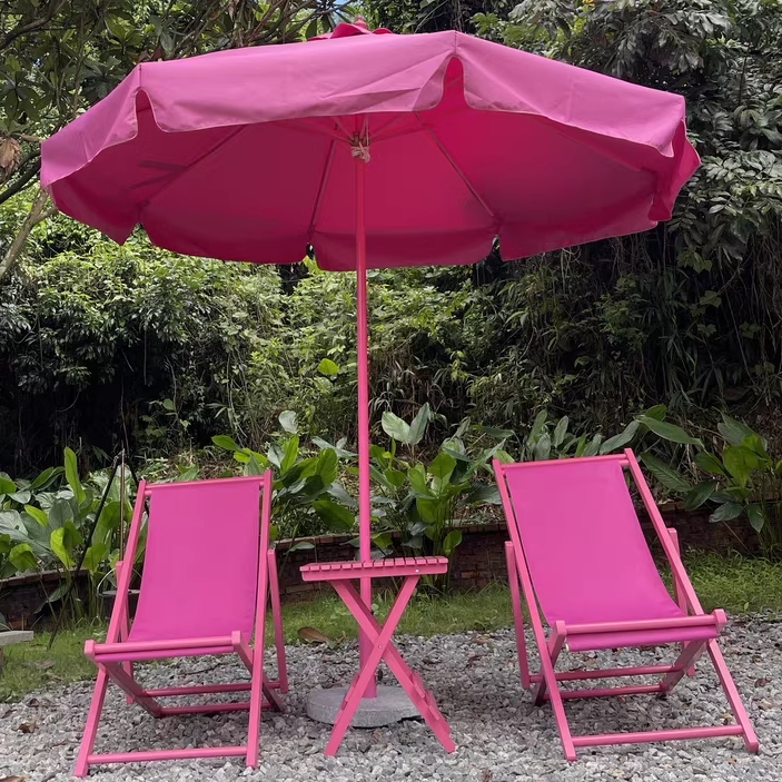 Beach Chair Holiday Decoration Pink Chair Folding Chair Portable Solid Wood Chair Outdoor Simple Leisure Table Chair Sun Umbrella