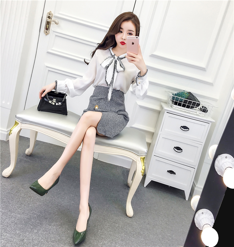 VK旗艦店 韓國風甜美時尚蝴蝶結甜美套裝長袖裙裝