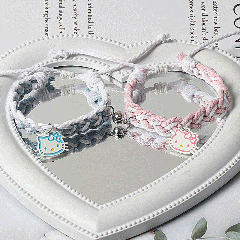 Cartoon Kitten Couple Bracelets, Original Design, Popular on Xiaohongshu, Gift for Best Friends, Woven Minimalist Bracelets with High Aesthetic Value