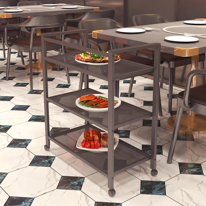 Fire Pan Shop Dish Rack Kitchen Shelving Iron Art Containing Floor Shelf Floor Black Baking Varnish Triple Place Dish Shelf Layer Shelf