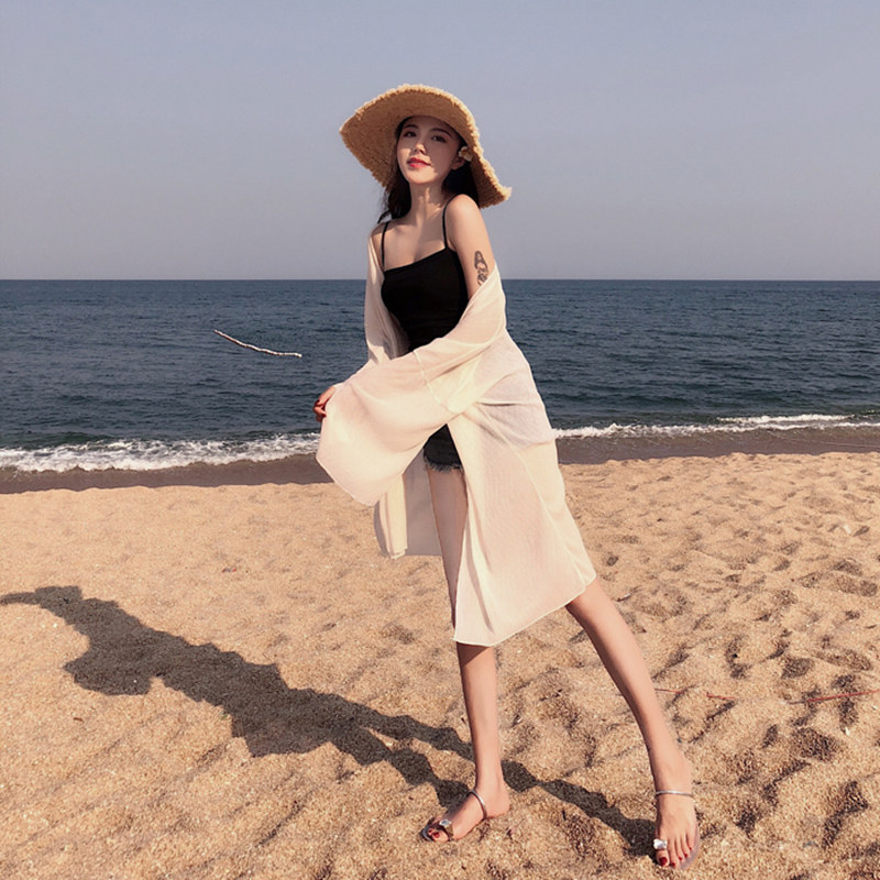 Seaside Holiday Beach Swimsuit Hooded Sweatshirt With bikini Outer lapped cardiovert long version of thin sunscreen jacket