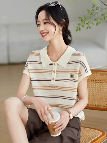 JOLIMENT Летняя футболка для отдыха, трикотажный шелковый свитер, воротник поло