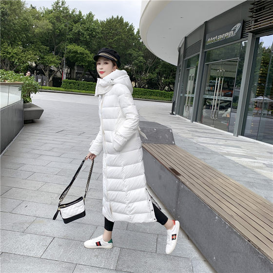 Anti-season sale women's down jacket long knee-length 2023 winter slim-fit lace-up warm white duck down jacket