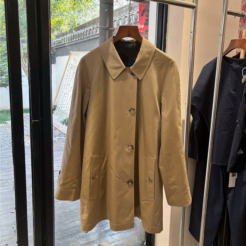 Reversible Plaid Mid-Length Round-Neck Waterproof Windbreaker Coat for Women, Spring and Autumn British Style Coat