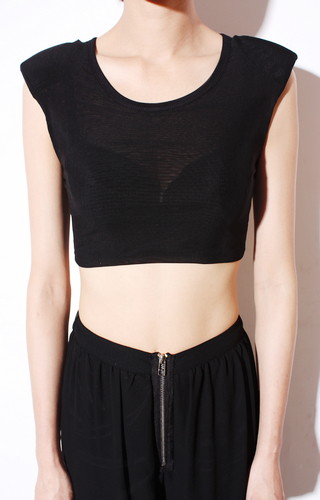 【Shoulder-Slimming Magic】High-Elastic Mesh Sleeveless Padded Shoulder Solid Color Short T-Shirt Half-Length Base Shirt for Women
