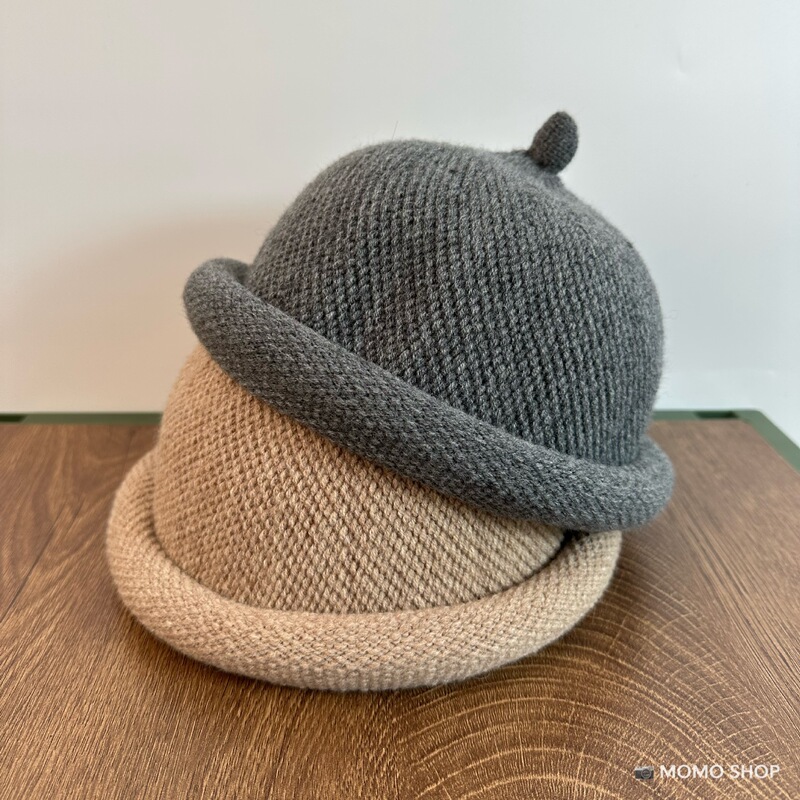 Japanese-Style Autumn and Winter Knitted Pacifier Hat, Warm Rolled-Edge Woolen Melon Cap, Niche Unisex Knitted Hat, Trendy