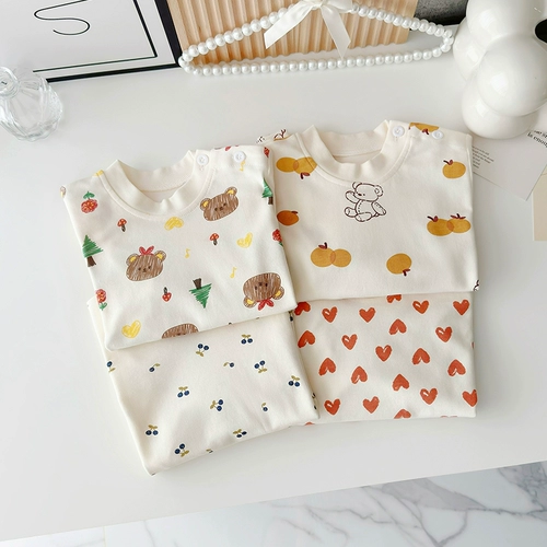 Удерживающий тепло детский лонгслив для девочек, хлопковое нижнее белье, термобелье, осенний, 0-5 лет