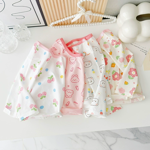 Детское хлопковое базовое термобелье, детский милый осенний лонгслив подходит для мужчин и женщин, осеннее