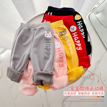 Children Cavet sweatpants 2022 New small girl outwear Thickened Trousers Baby Warm Sports Pants Autumn Winter Clothing