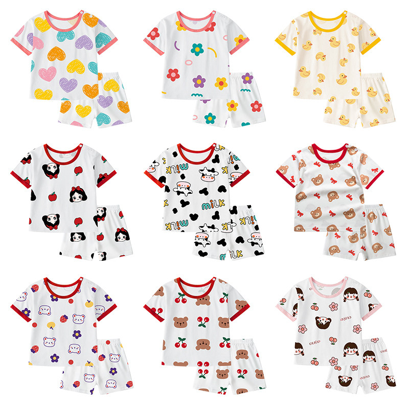 2022 new short sleeve suit female baby pure cotton thin short T-shorts Little Children's baby Two sets of summer