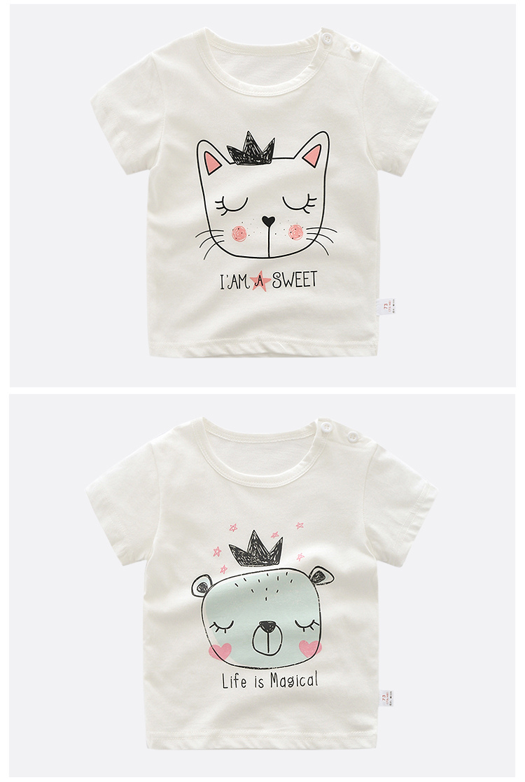 Màu trắng trẻ em mùa hè cotton bé trai bé gái nửa tay 2 trẻ em 1-3 tuổi 0 bé tay áo ngắn phần áo thun mỏng áo thun trẻ em giá rẻ