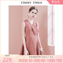 Sugar force summer new rust red lady bow decoration small dress skirt thin V-neck sleeveless dress female