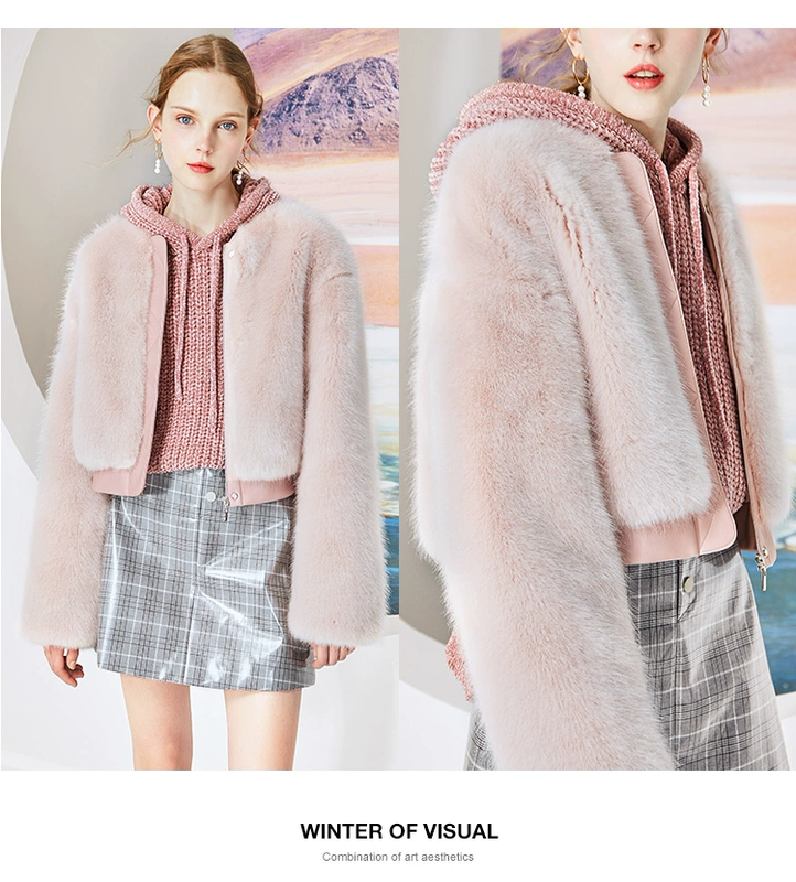 Sugar power 2018 mùa đông mới châu Âu và Mỹ phụ nữ màu hồng khí chất giả lông sang trọng ấm áp áo khoác ấm ngắn áo lông đẹp