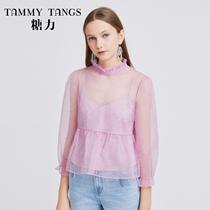 (Shopping mall same model) Sugar Power summer new polka dot fungus collar organza blouse two-piece Jacket Women