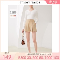 Sugar force spring and autumn new solid color high waist loose wide leg casual pants shorts womens thin pleated A-line hot pants