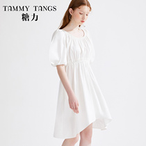 (Mall same model) Sugar Power summer new white five-point lantern sleeve dress women waist thin skirt