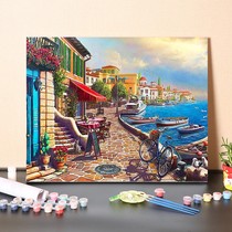 Digital oil painting diy filling hand-worn time Mediterranean landscape painting Nordic style hand-painted painting