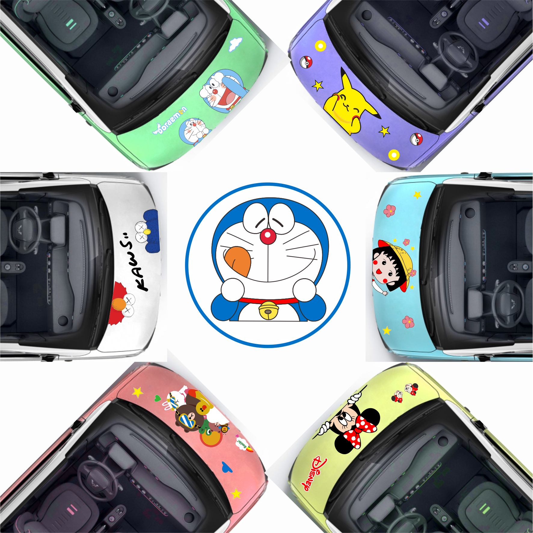 Five Rhombus Macro Mini Mini Mini ev Engine Cover Car Sticker New Energy Car Stickers DORAEMON LOCOMOTIVE LID STICKER