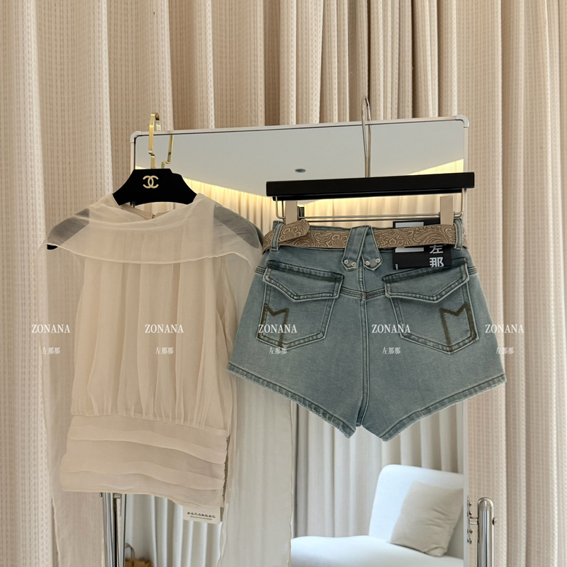 Zonana - Slimming and Hip-Lifting Hot Pants, Versatile High-End Denim Shorts (with Belt) 3120