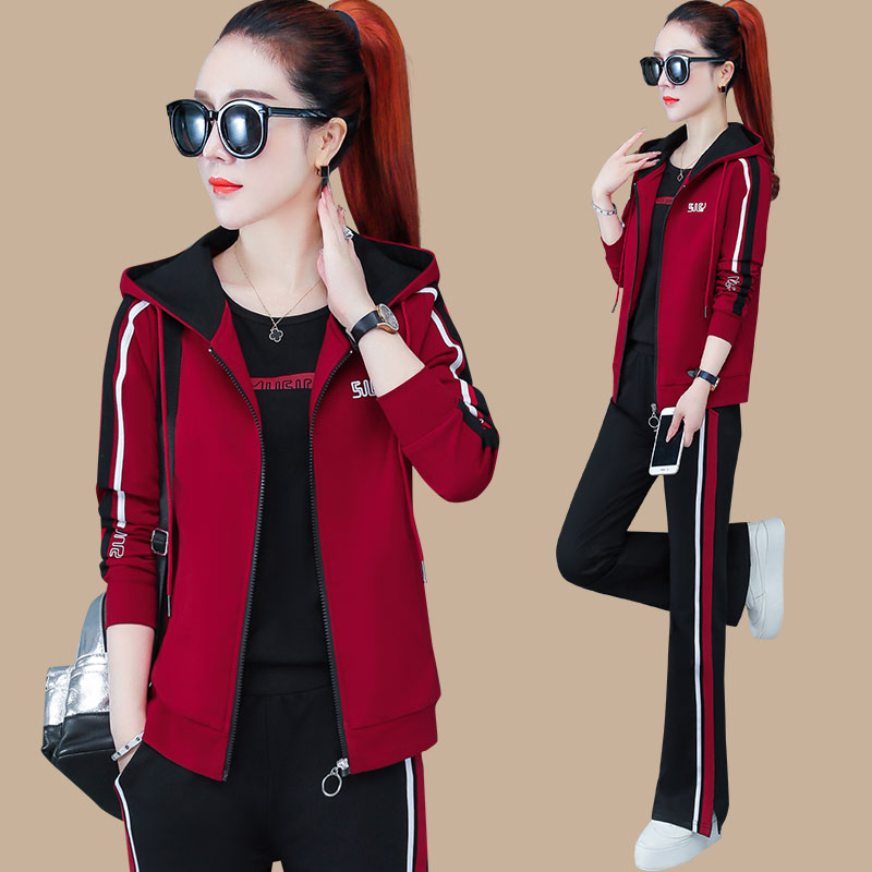 Sportswear suit women's spring and autumn season 2023 new fashion Korean version women's long-sleeved casual weavewear woman clothing three sets-Taobao