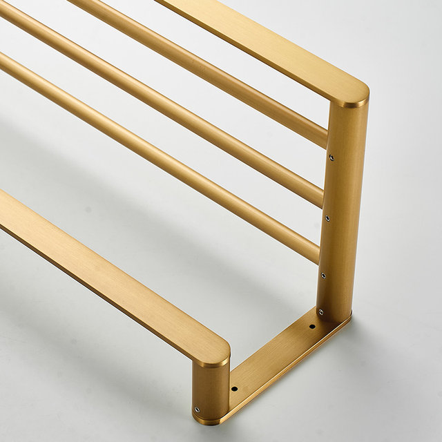 All-copper high-end bathroom solid towel rack without punching, widened and thickened bathroom storage rack bath towel rack storage rack