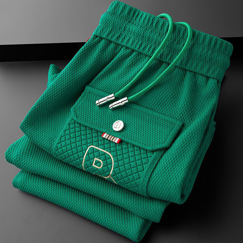 Men's Casual Pants, High-End European Style, New Spring and Autumn Jacquard Pineapple Pattern Green Pants, Men's Jogger High-End Sports Pants